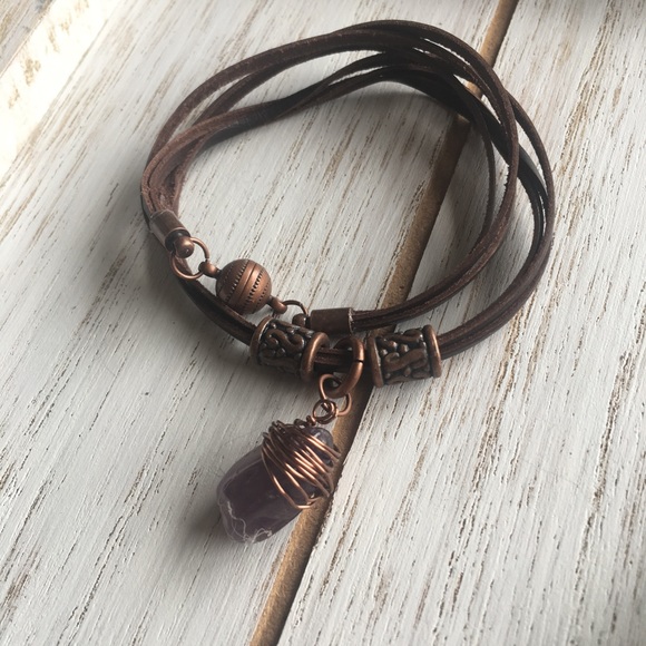 Handmade Jewelry - Amethyst and Leather Wrap Bracelet
